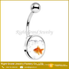 316L Surgical Steel Goldfish Logo Epoxy Belly Ring Body Jewelry